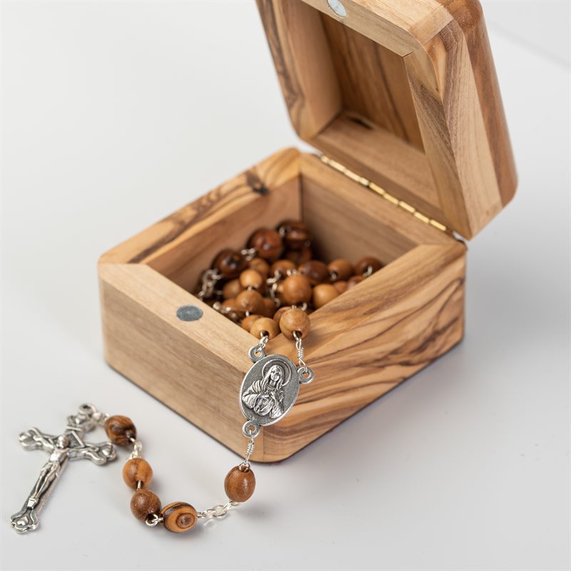 Holy Land Wedding Ring Keepsake Box with Olivewood Rosary Set