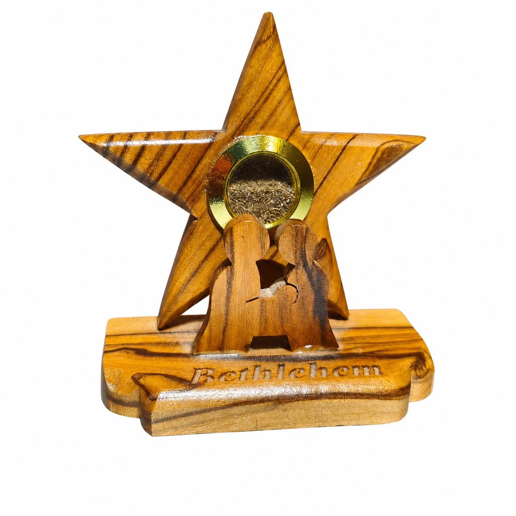 Olivewood Bethlehem Star Nativity Keepsake. 2.5"