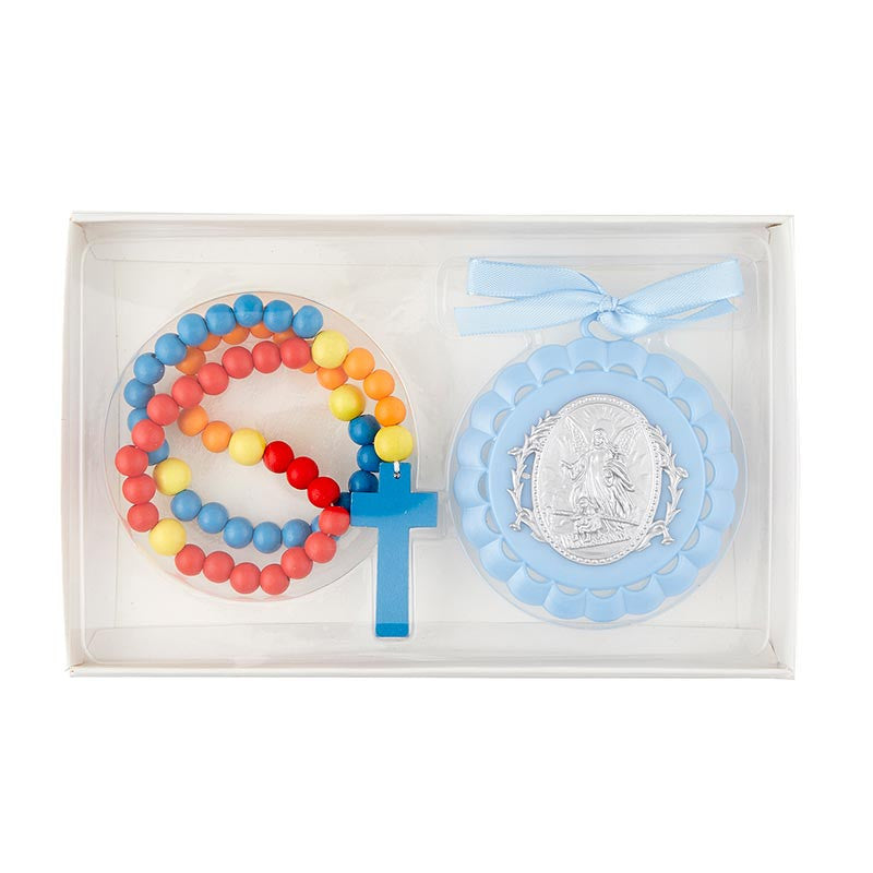 Guardian Angel Crib Medal with Rosary (Blue)