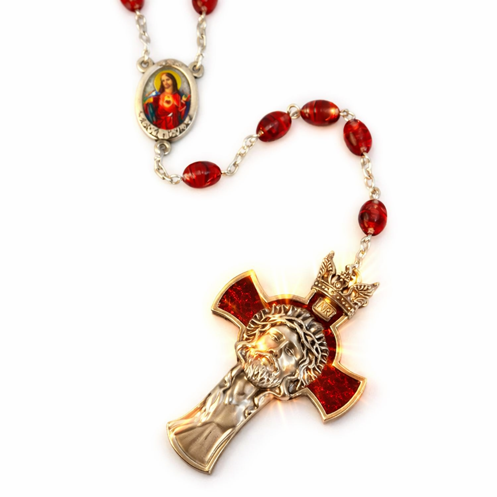 Sacred Heart of Jesus Rosary – Red Beads (Made in Czech Replublic)