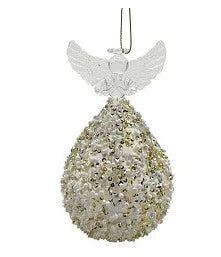 Glass Angel Light White & Gold, LED with timer, 4.75"
