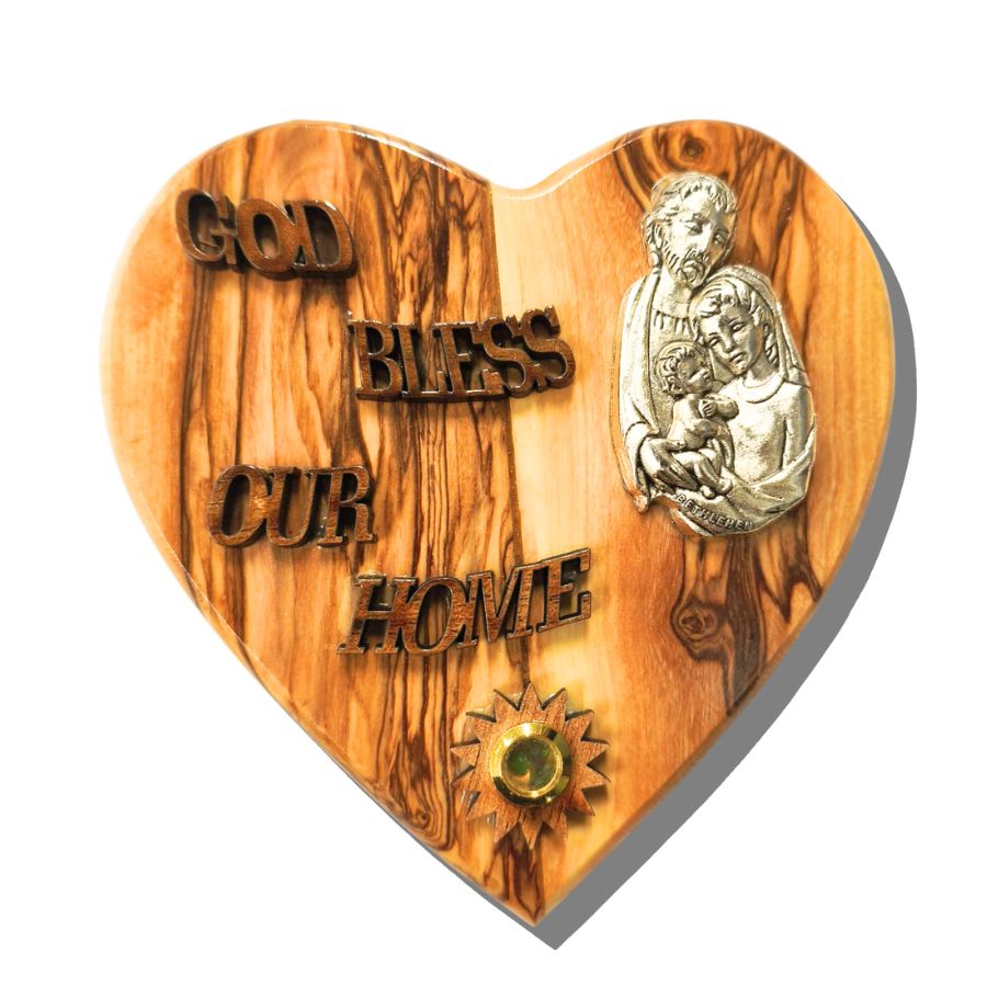 Heart-Shaped God Bless Our Home Olivewood Plaque, 5"