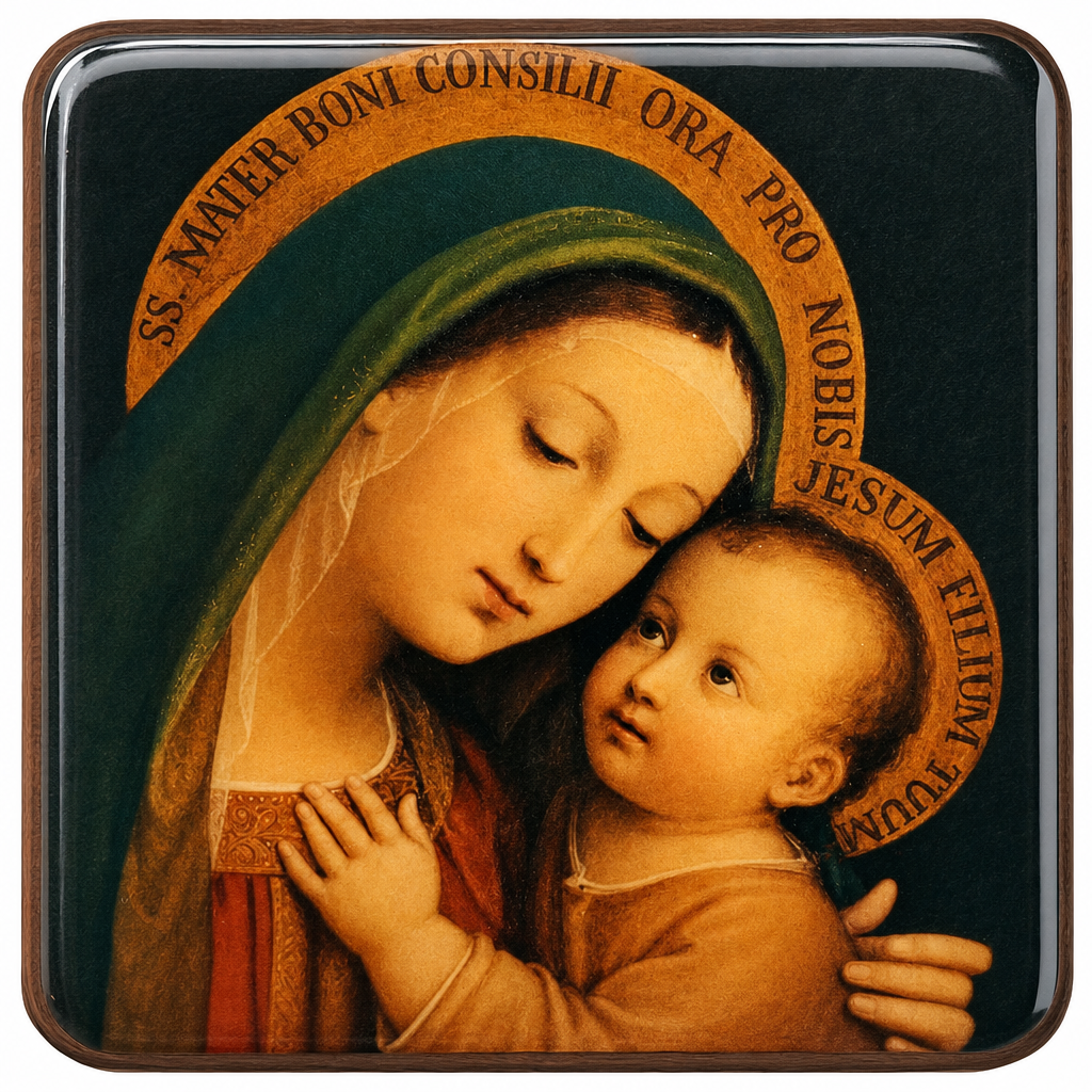 Madonna and Child Desktop Plaque – 4" × 4" (Wood)