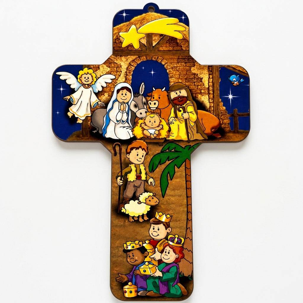 Children’s Nativity Cross Plaque – Made in Italy
