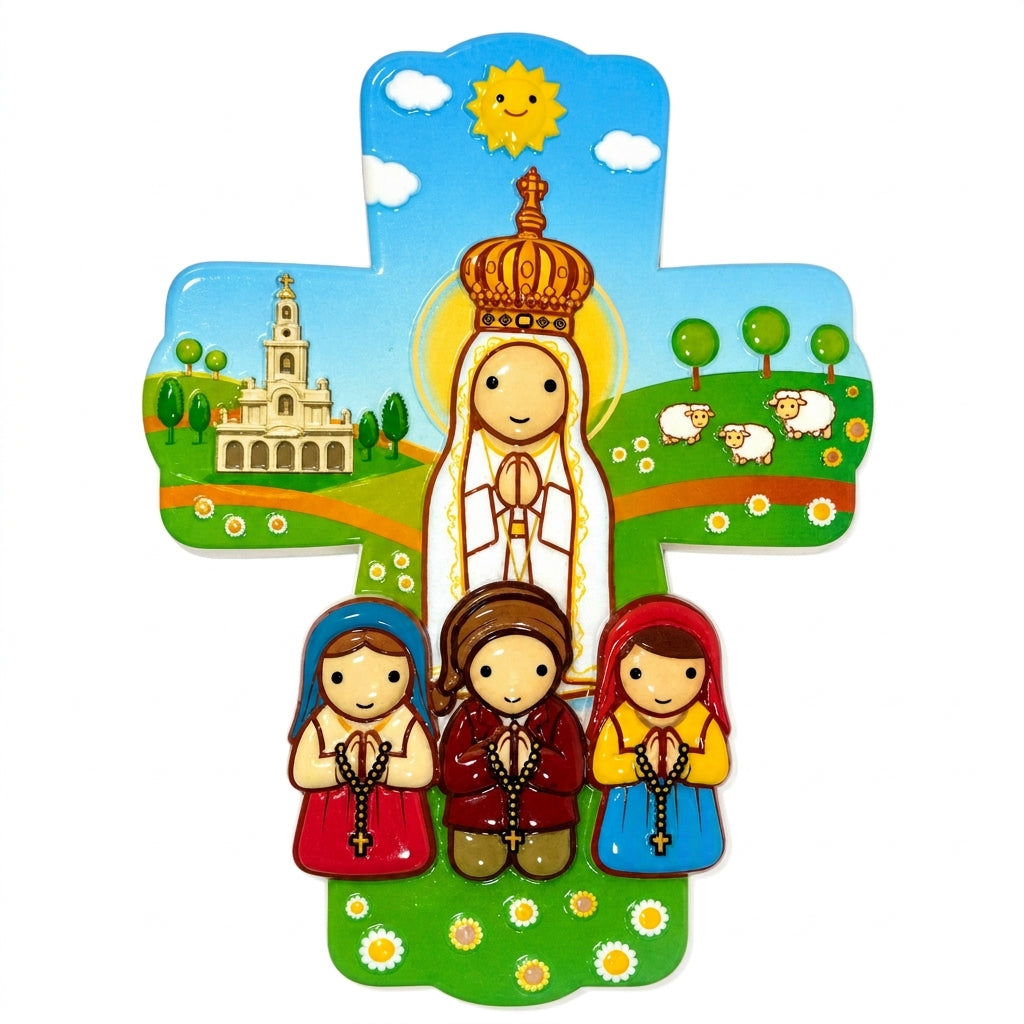 Our Lady of Fatima, 6" Ceramic Cross
