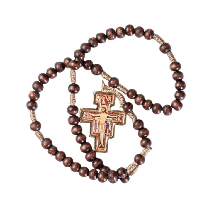 Wood Rosary on Cord with Damiano Crucifix (Made in Italy)