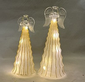 Striped Glass Angel, 7" LED with timer