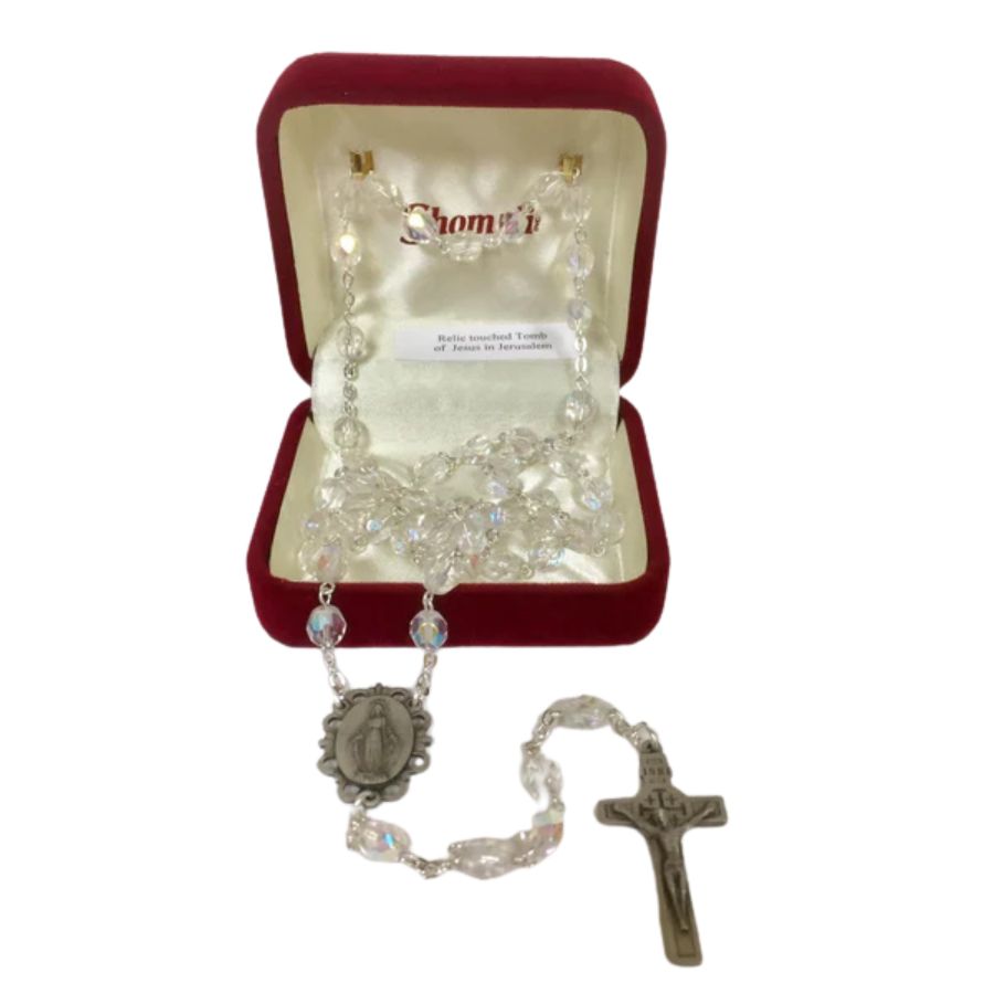 Holy Land Relic Rosary (Crystal) with Velvet Case