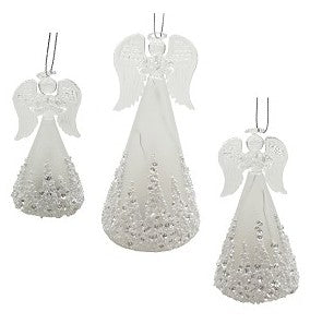 Glass Angel Light White & Silver, LED with timer, 4.5"