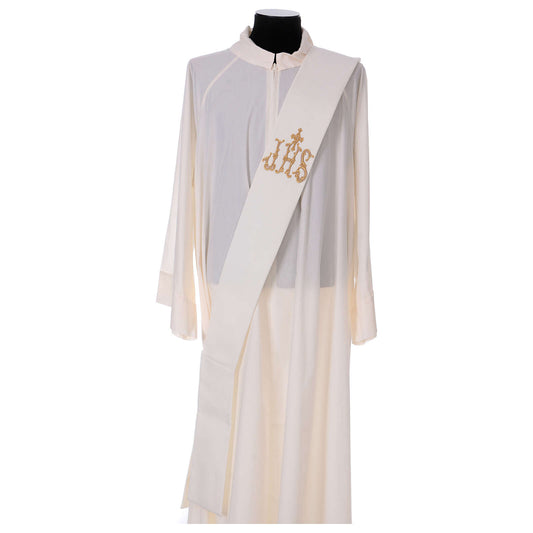 Deacon Stole in White with IHS and Cross