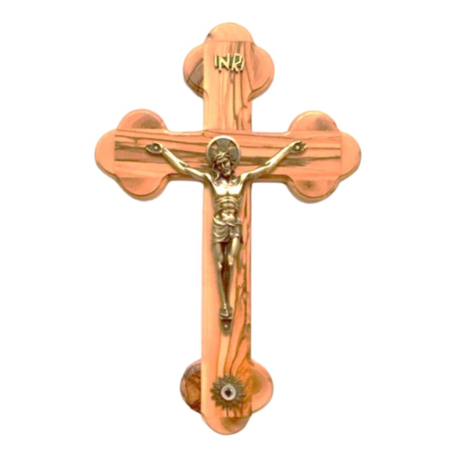 Olivewood Crucifix with Relic, 10"