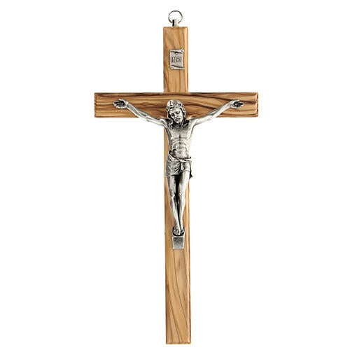 Olivewood Crucifix with Silver Corpus (Italy) 10"