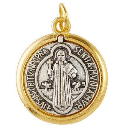 St. Benedict Silver Medal, 2-tone, 0.75"