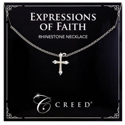 Rhinestone Cross Necklace - Silver