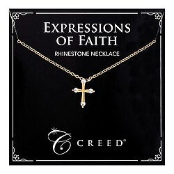 Rhinestone Cross Necklace - Gold