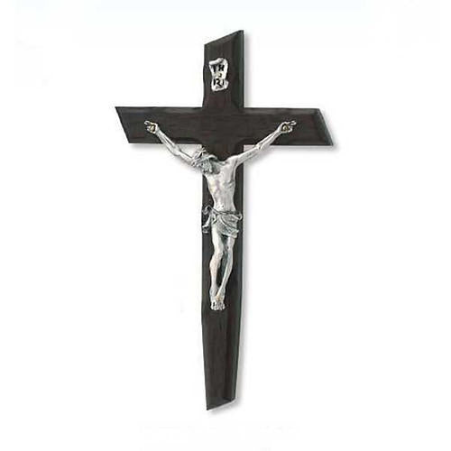 Crucifix in Wenge Wood with Silver Corpus (Made in Italy) 8"