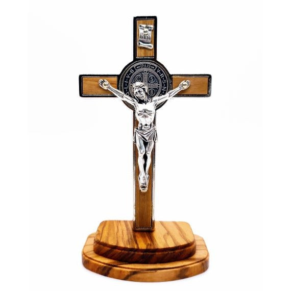 St Benedict Crucifix with Olivewood Base, 5.5" (Made in Italy)