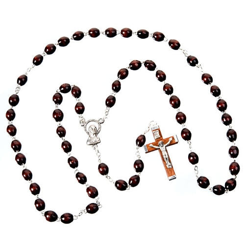 Oval Wood Beads Rosary - Dark Brown (Italy)
