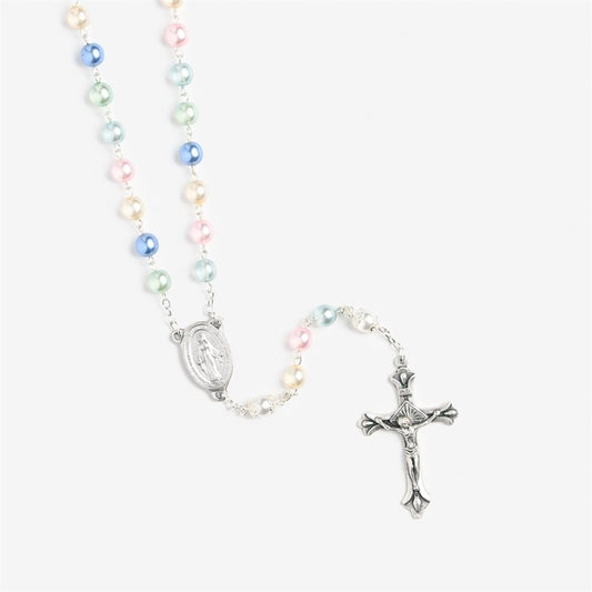 Multi-colored Pearl Rosary on Silver Chain