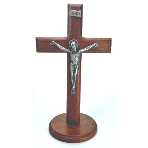 Standing Crucifix - Cherry Wood, 8"