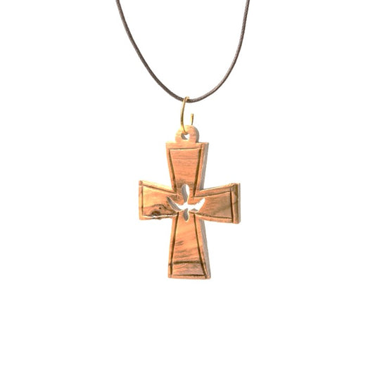 Olivewood Holy Spirit Cross Pendant, 1.75"