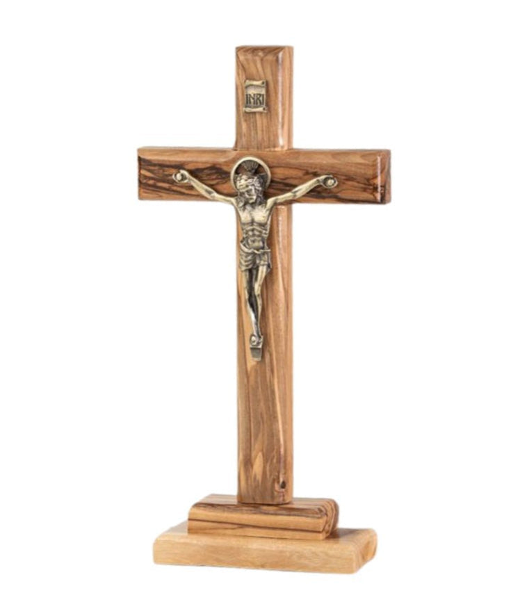 Olive Wood Standing Crucifix, 7"