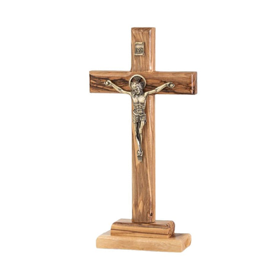 Olive Wood Standing Crucifix, 7"