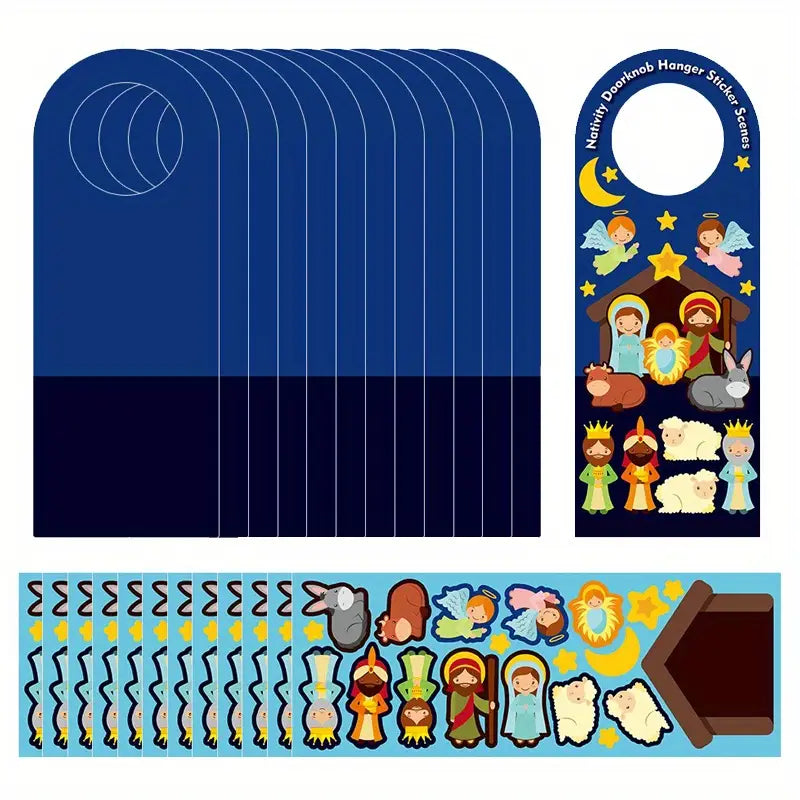 Nativity Doorknob Hanger Stickers Scene
