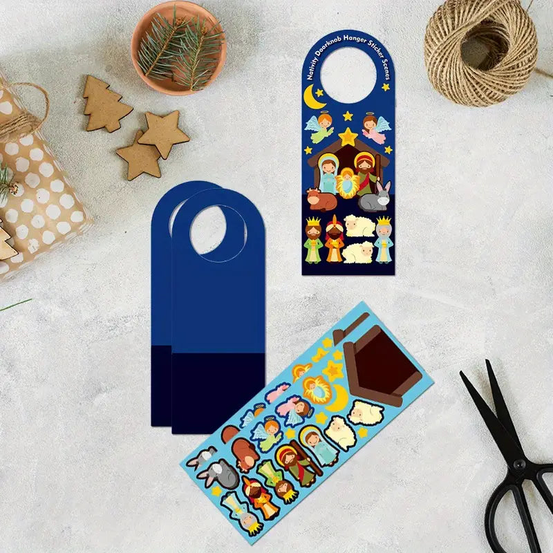 Nativity Doorknob Hanger Stickers Scene
