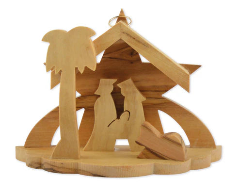 Olivewood Christmas Nativity Ornament, 3.75"