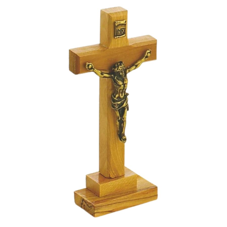 Olive Wood Standing Crucifix, 5.5"