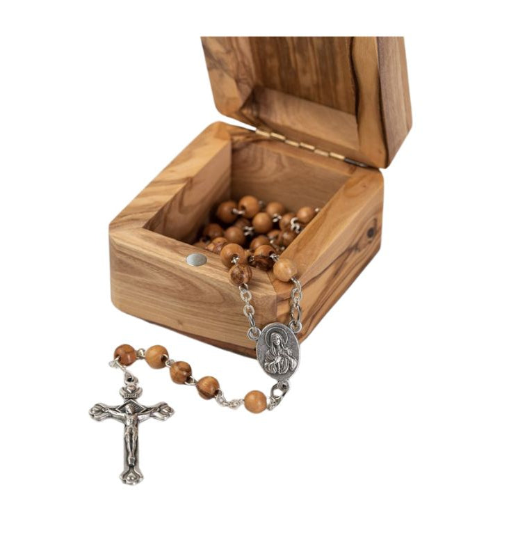 Holy Land Confirmation Keepsake Box with Olivewood Rosary Set