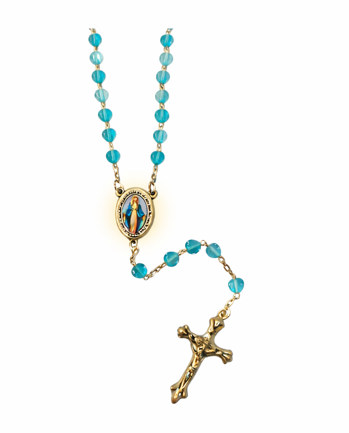 Our Lady of Grace Rosary – Aqua (Made in Czech)