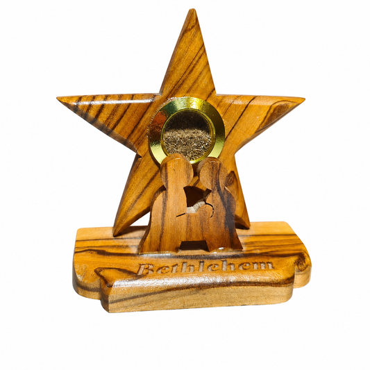 Olivewood Bethlehem Star Nativity Keepsake. 2.5"