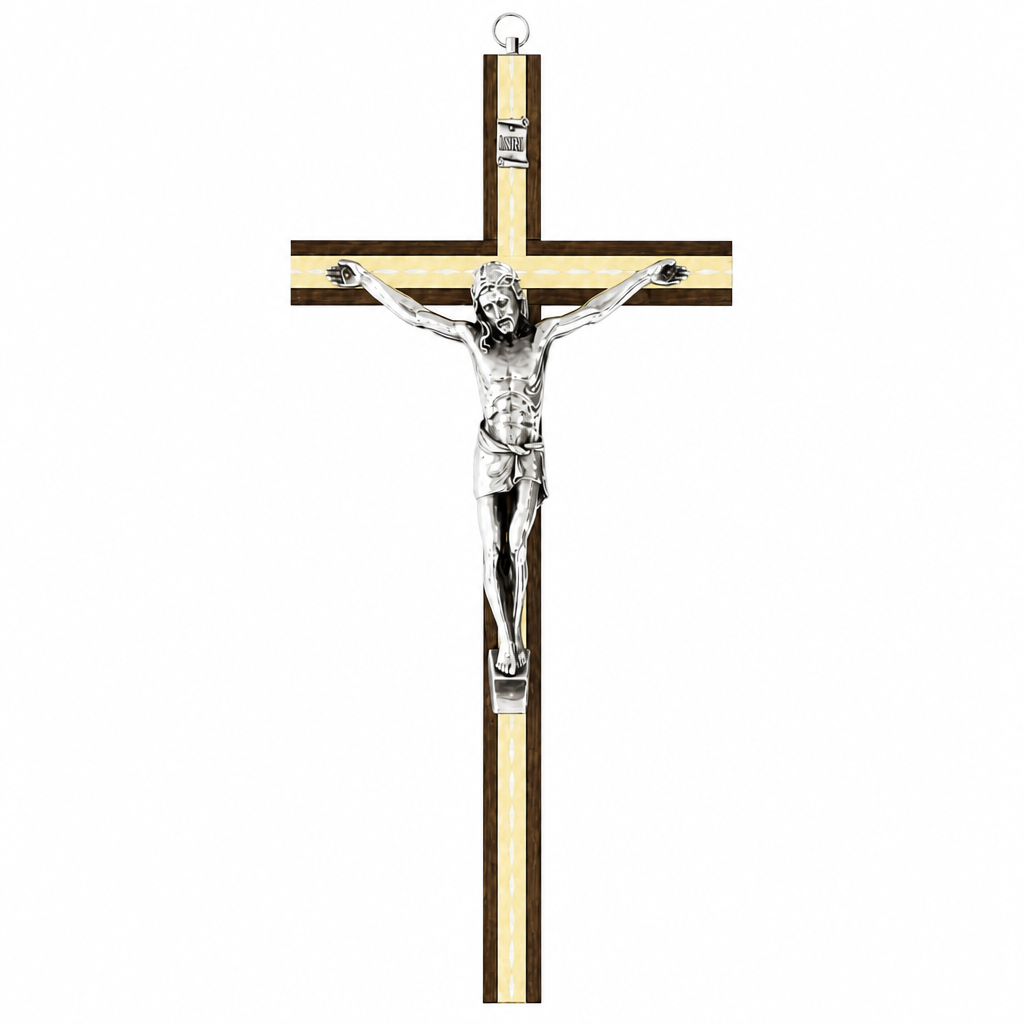 Dark Hornbeam and Silver Wall Crucifix – 12" (Made in Italy)
