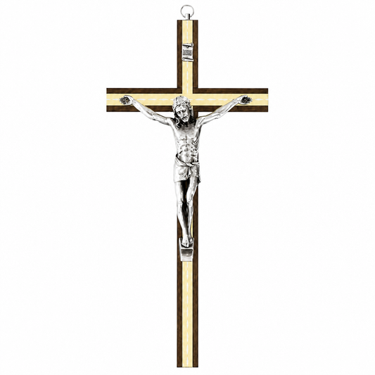 Dark Hornbeam and Silver Wall Crucifix – 12" (Made in Italy)