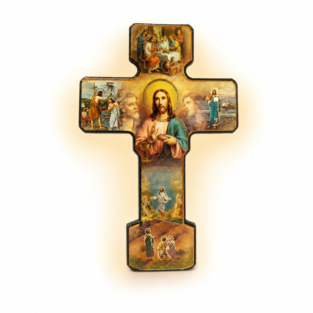 Scenes of Christ Wooden Cross, 4" – Made in Italy