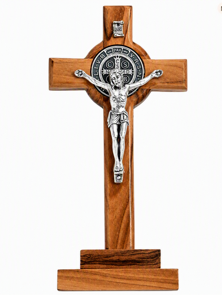 St. Benedict Oivewood Crucifix with Magnetic Base, 5.5" (Bethlehem)