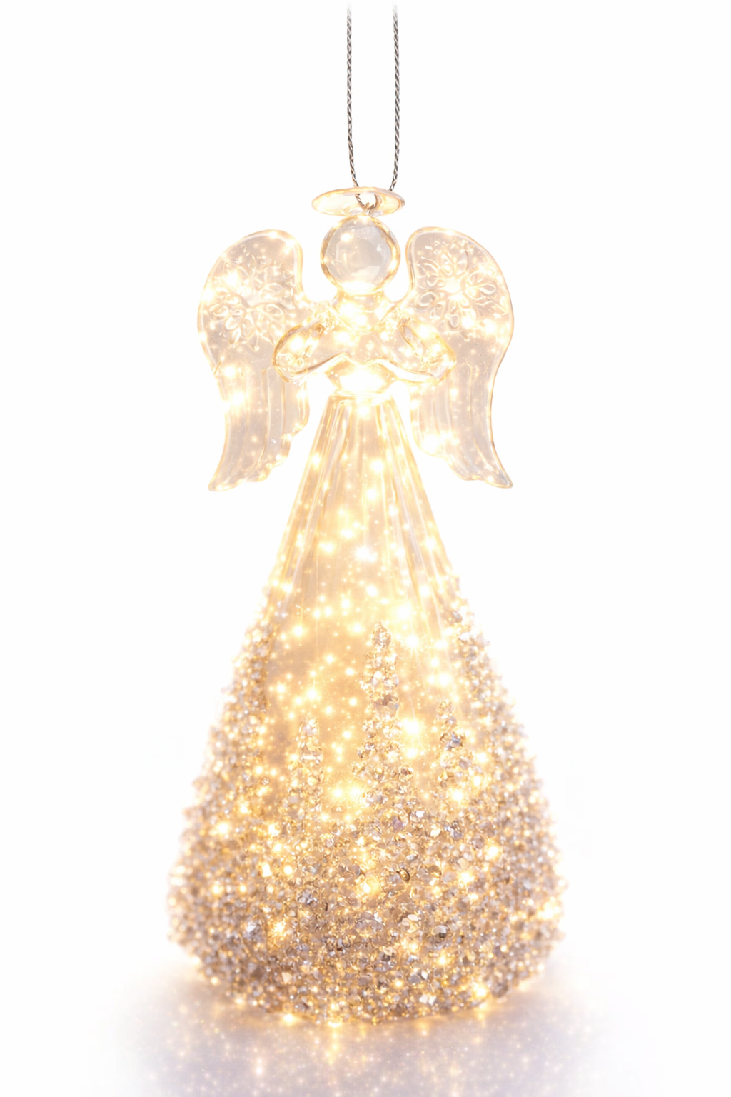 Glass Angel Light White & Silver, LED with timer, 4"
