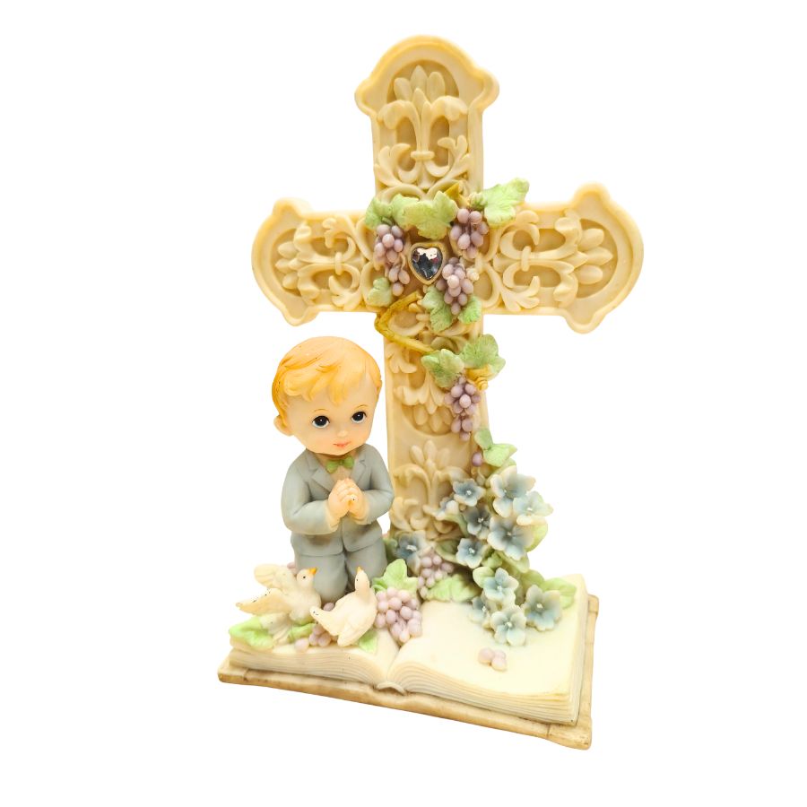 Kneeling Boy First Communion Figurine, 9"