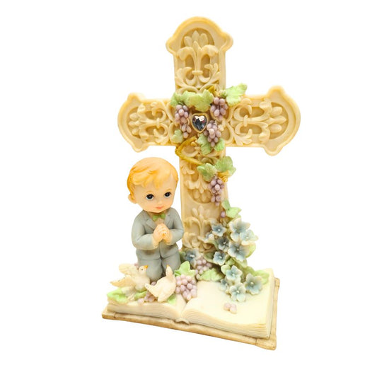 Kneeling Boy First Communion Figurine, 9"