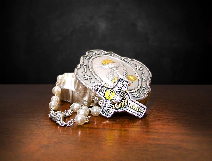 First Communion Rosary with Keepsake Case (Made in Italy)