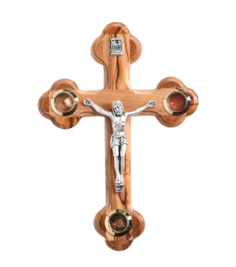 Olivewood Crucifix with Incense, Stone and Dried Olive Leaves, 5.25"