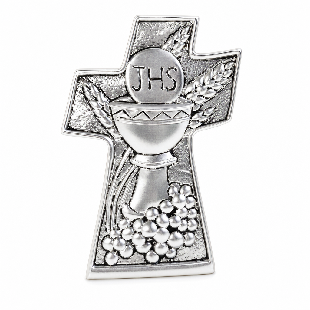 Silver First Holy Communion Standing Cross, 3.75"  (Made in Italy)