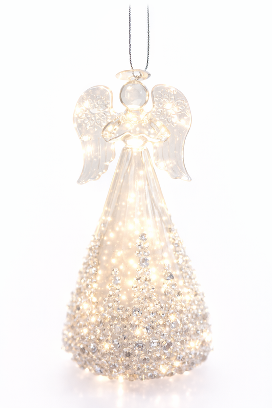 Glass Angel Light White & Silver, LED with timer, 4"