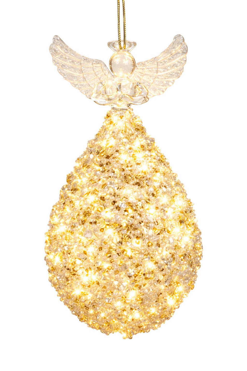 Glass Angel Light White & Gold, LED with timer, 6"