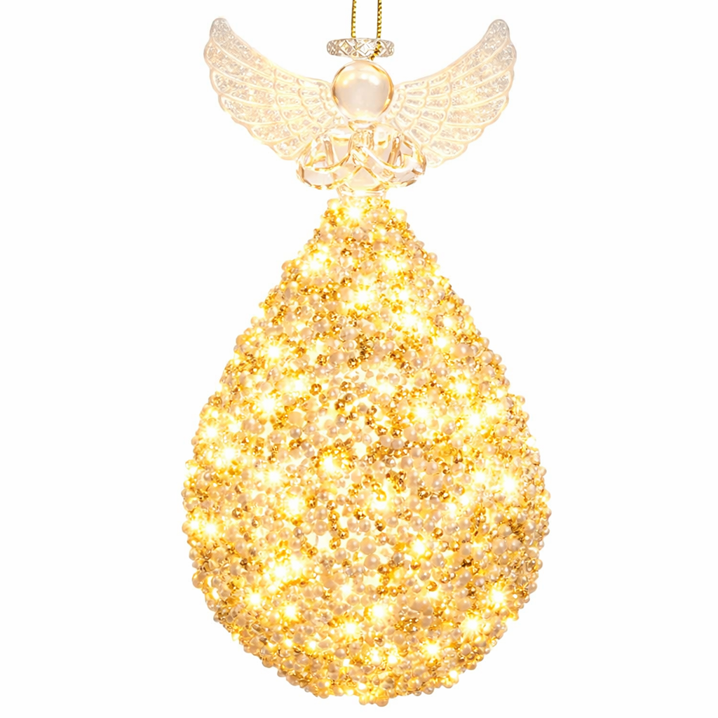 Glass Angel Light White & Gold, LED with timer, 5"