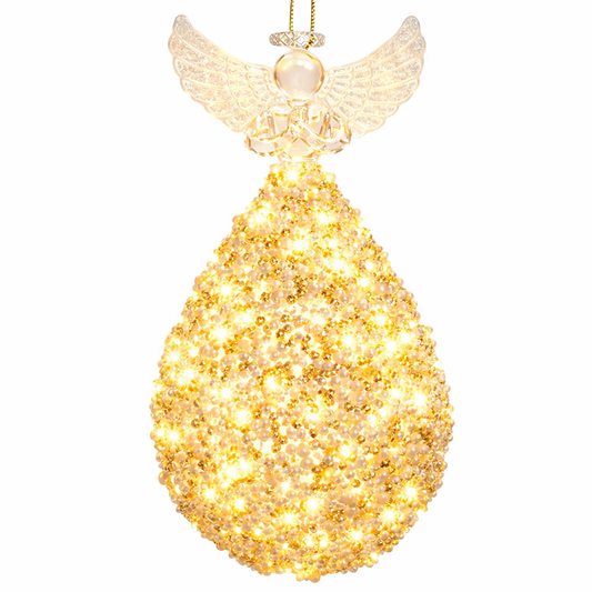 Glass Angel Light White & Gold, LED with timer, 5"