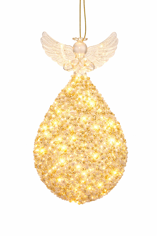 Glass Angel Light White & Gold, LED with timer, 4.75"