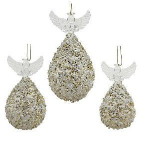 Glass Angel Light White & Gold, LED with timer, 4.75"